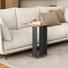 C-shaped side table in rustic brown with dual-level storage and universal wheels, perfect for living room or bedroom.