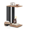 C-shaped 2-tier side table in rustic brown with universal wheels, perfect for living room or bedroom storage.