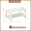 2-tier coffee table with slatted wood design, white finish, dimensions 45"x21.5"x23.5", ideal for living room storage.