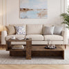 Stylish modern irregular 2-tier coffee table in brown, featuring a unique geometric design for contemporary living spaces.