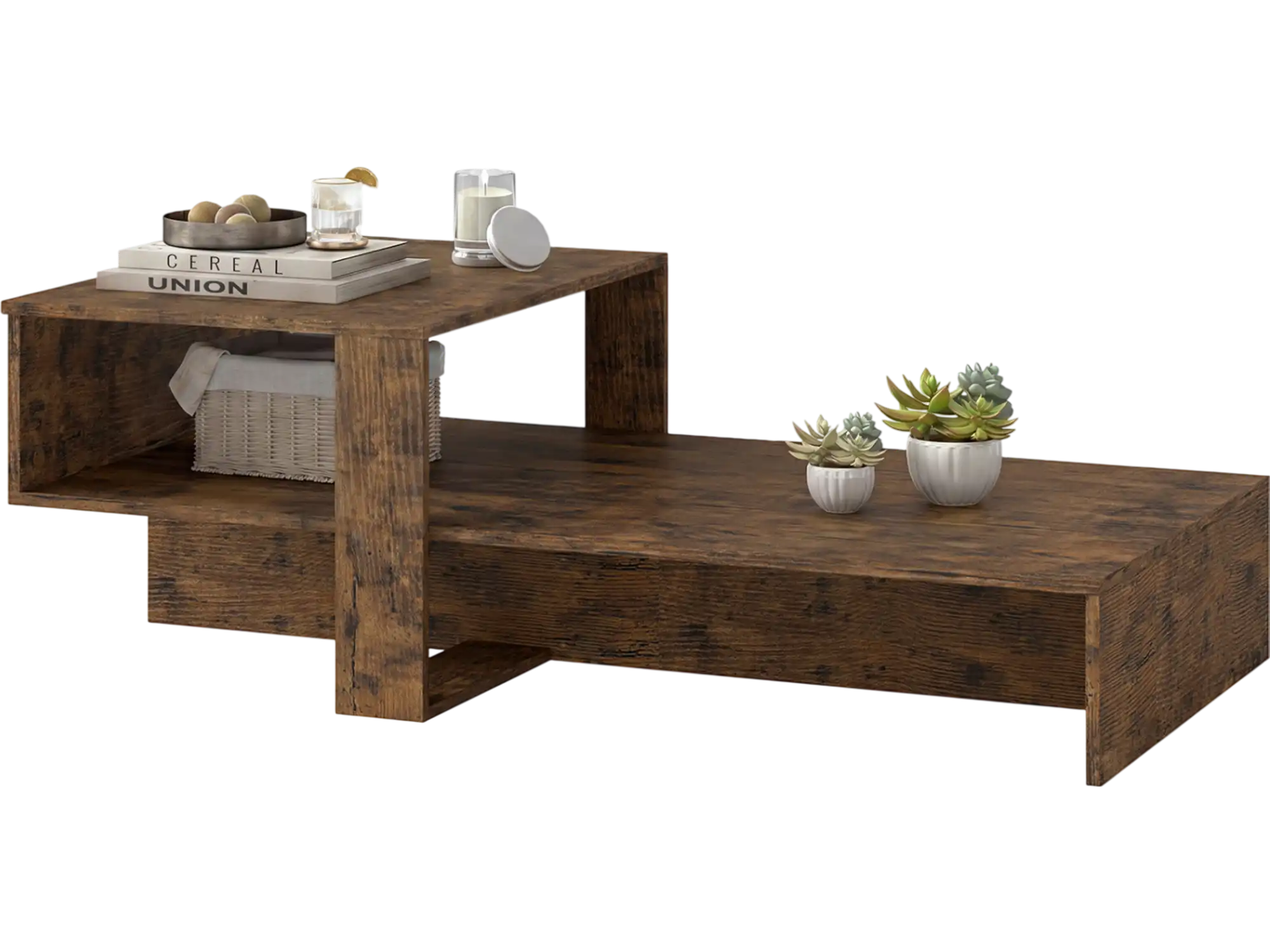 Costway 2-Tier Modern Irregular Coffee Table w/ Open Storage Shelf 61143059 New