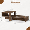 Dimensions of the 2-tier coffee table with open storage shelf in brown, featuring a modern geometric design for stylish organization.