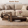 Modern irregular 2-tier coffee table in brown with open storage shelf, perfect for organizing living room essentials.