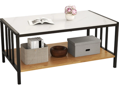 Costway 2 Tier Coffee Table Sintered Stone Top White 572364981 New