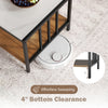 2 Tier coffee table with sintered stone tabletop and 4" bottom clearance for effortless sweeping in living room.