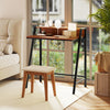 Walnut 2 tier computer desk with ergonomic monitor stand, spacious workspace, and sturdy iron frame for home office use.