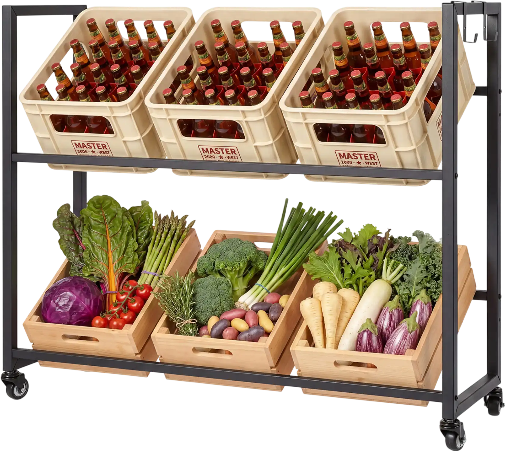 Costway 2-Tier Drink Crate Rack with 4 Universal Wheels Beer Water Kitchen Bar 33531731 New