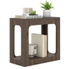 2-tier walnut end table featuring a rustic wood grain, open bottom shelf, and farmhouse design for living room storage.