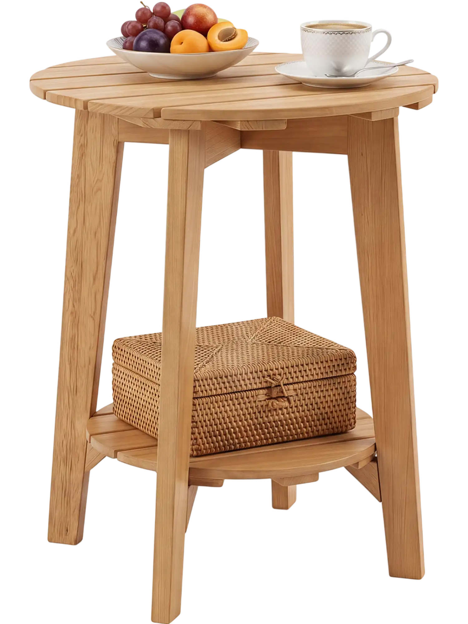 Costway 2-Tier Outdoor Eucalyptus Wood Side Coffee Table w/ Storage Shelf 47212382 New