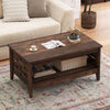 2-Tier Farmhouse Coffee Table with Open Shelf and Woven Decorations for Living Room-Rustic Brown - Gallery View 1 of 10
