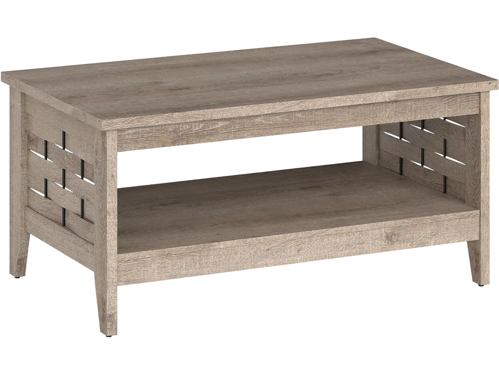 Costway 2-Tier Farmhouse Coffee Table w/ Open Shelf Woven Decor 87226393 New