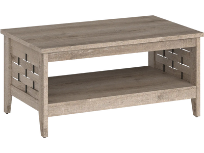 Costway 2-Tier Farmhouse Coffee Table w/ Open Shelf Woven Decor 87226393 New
