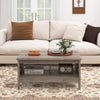 2-tier farmhouse coffee table in oak with open shelf, perfect for living room essentials and stylish decor.