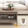 2-tier farmhouse coffee table in oak with open shelf, non-slip foot pads, perfect for living room storage and decor.
