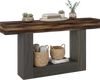 Rustic brown 2-tier console table with storage shelf, sturdy construction, ideal for narrow spaces and home decor.