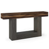 Rustic brown 2-tier farmhouse console table with sturdy support legs and storage shelf, ideal for narrow spaces.