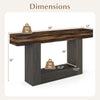 Dimensions of the 2-Tier Farmhouse Console Table in rustic brown, showcasing sturdy construction and ample storage.