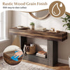 Rustic wood grain finish 2-tier farmhouse console table with storage shelf, perfect for narrow spaces and easy to clean.