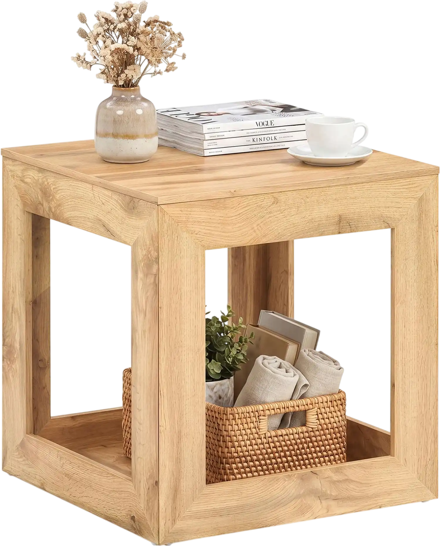 Costway 2-Tier Farmhouse End Table with Storage Shelf 81122571 New