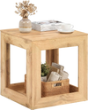 Farmhouse end table with natural wood grain, featuring a 2-tier design and storage shelf for organized living spaces.