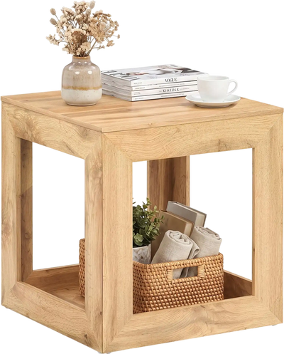 Costway 2-Tier Farmhouse End Table with Storage Shelf 81122571 New
