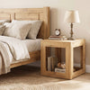 Farmhouse end table with natural wood grain, featuring a 2-tier design for storage, perfect for bedside or living room use.