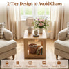 2-tier farmhouse end table with natural wood grain, perfect for storage and creating a cozy focal point in any room.