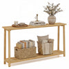 2-tier farmhouse sofa table with teak wood frame, showcasing decorative items and providing ample storage for a tidy.