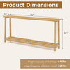 2-tier farmhouse sofa table with teak wood frame, 71" tabletop, and storage shelf for versatile living room use.