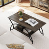 Faux marble coffee table with a raised bottom shelf and metal frame, showcasing a stylish arch design for versatile.