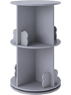 Gray 2 tier freestanding kids rotating bookshelf with bear baffles, featuring 8 compartments for versatile storage.