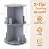 Gray 2-tier rotating bookshelf with bear baffles, featuring 8 compartments, ideal for kids' playroom or bedroom storage.