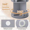 Gray 2 tier rotating bookshelf with bear baffles, featuring 360° design and non-slip foot pads for stability.