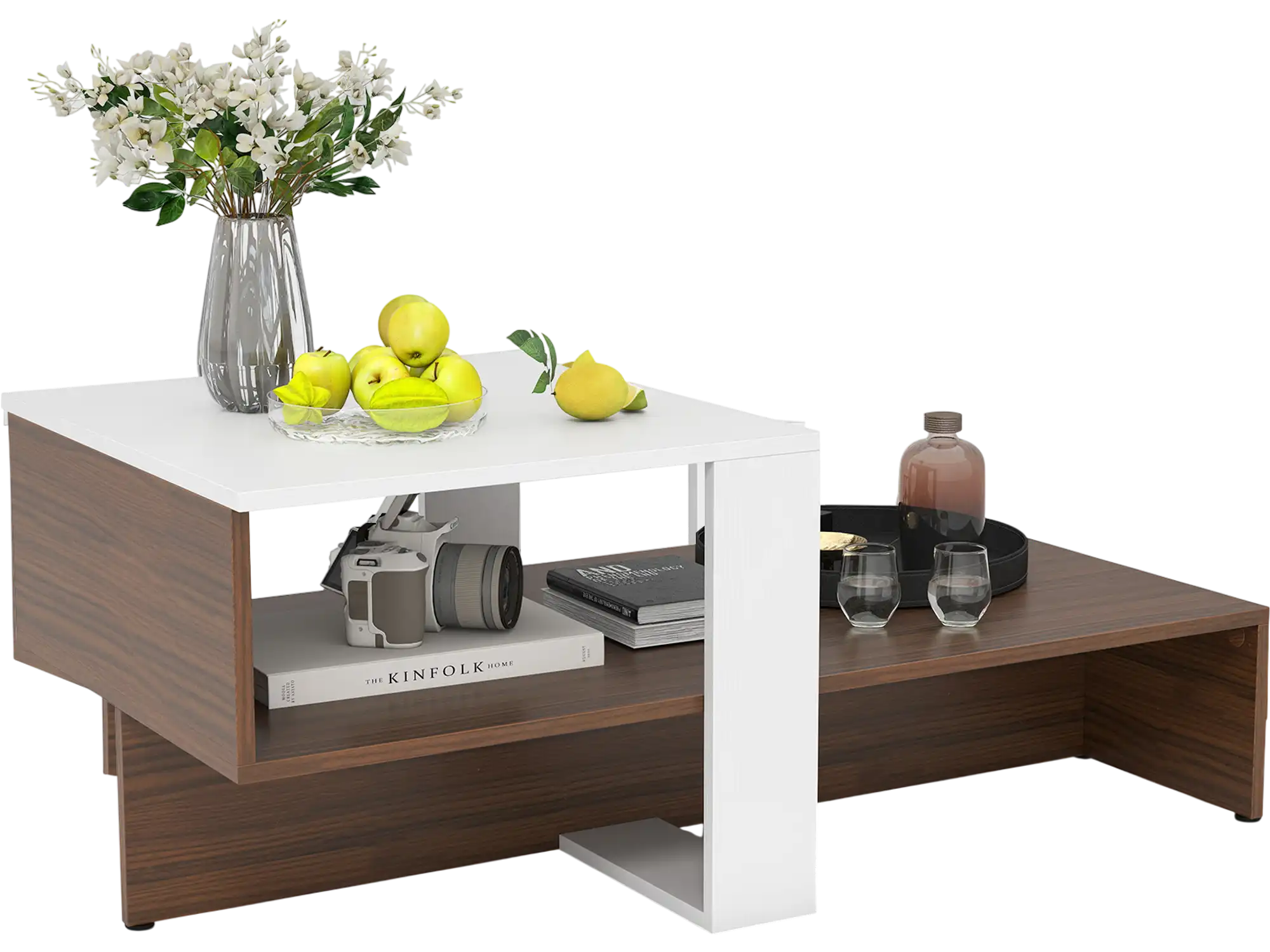 Costway 2-Tier Geometric Coffee Table with Storage Shelves 748295136 New