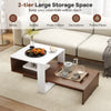 2-tier geometric coffee table in white and brown with unique storage shelves, perfect for living room essentials.
