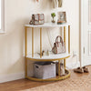 2-Tier Half Moon Console Table with Power Outlets and Storage Shel for Hallway-White - Gallery View 1 of 10