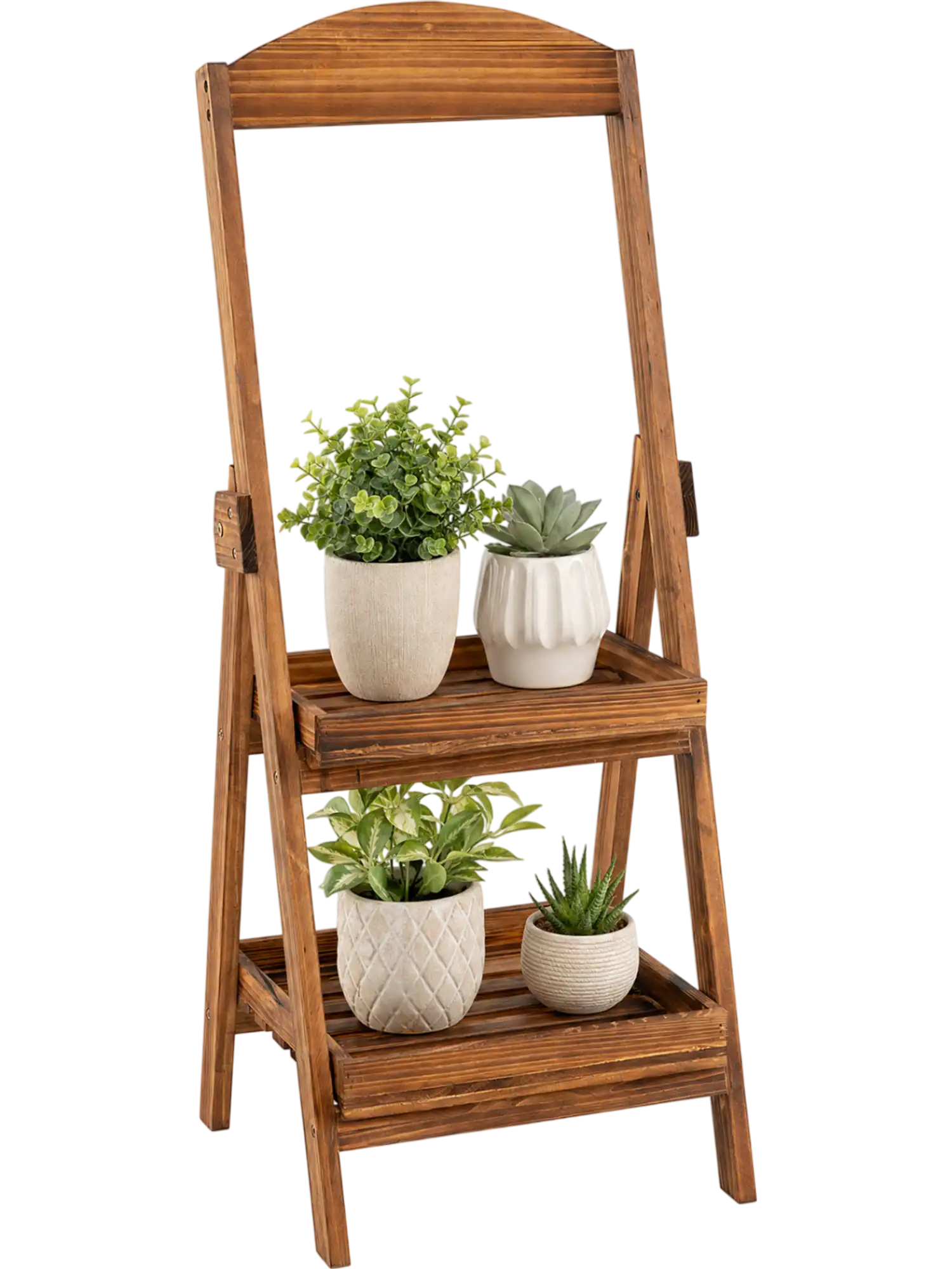 Costway 2-Tier Rustic Fir Wood Ladder Plant Stand Shelf 69185912 New
