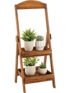Rustic 2-tier ladder shelf crafted from carbonized fir wood, designed for sturdy plant display while enhancing interior warmth.