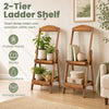Rustic 2-tier ladder shelf made of carbonized fir wood, perfect for displaying potted plants, books, and decorations.