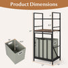 Dimensions of the 2-Tier Laundry Hamper with Tilt-out Basket in black, featuring a wooden shelf and removable laundry.