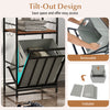 Tilt-out laundry hamper with removable gray basket, black frame, designed for easy access and space-saving storage.