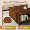 Mid-century modern coffee table in walnut with two-tier storage shelves and smooth finish for easy cleaning.