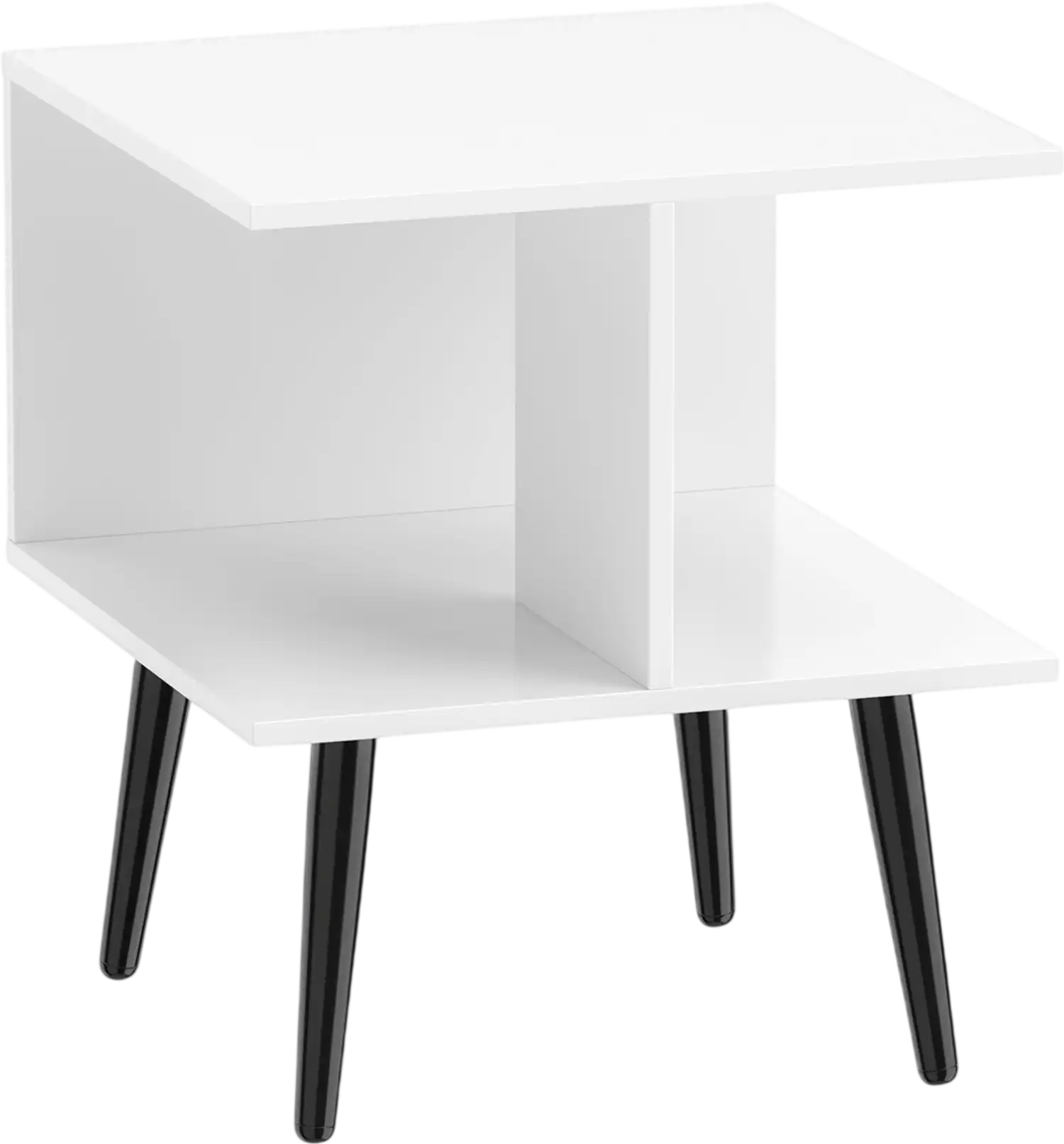 Costway Mid Century Modern 2-Tier End Side Table w/ 2 Compartments Metal Legs 65722372 New