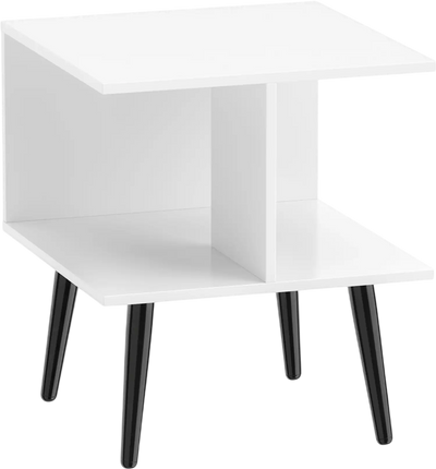 Costway Mid Century Modern 2-Tier End Side Table w/ 2 Compartments Metal Legs 65722372 New