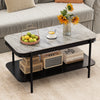 2-Tier Modern Rectangular Coffee Table with Sintered Stone Top-Gray - Gallery View 1 of 10