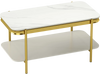 2-Tier coffee table with a white sintered stone top and gold metal frame, highlighting its modern and luxurious design.