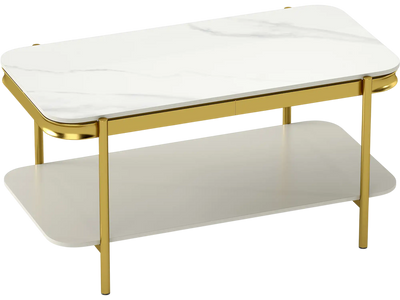 Costway 2-Tier Modern Rectangular Coffee Table Sintered Stone Top 46026821 New