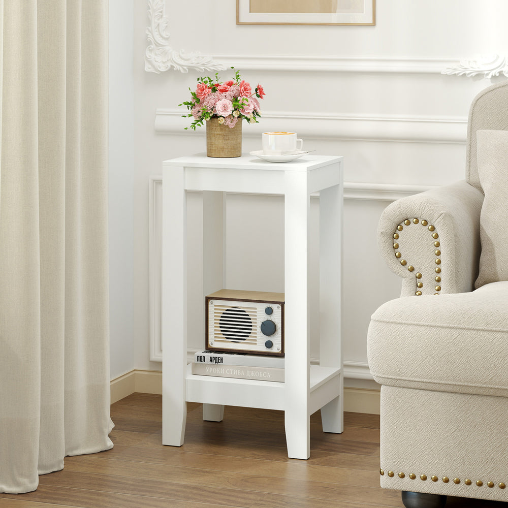 2-Tier Nightstand End Side Wooden Legs Table for Bedroom-White - Gallery View 1 of 9