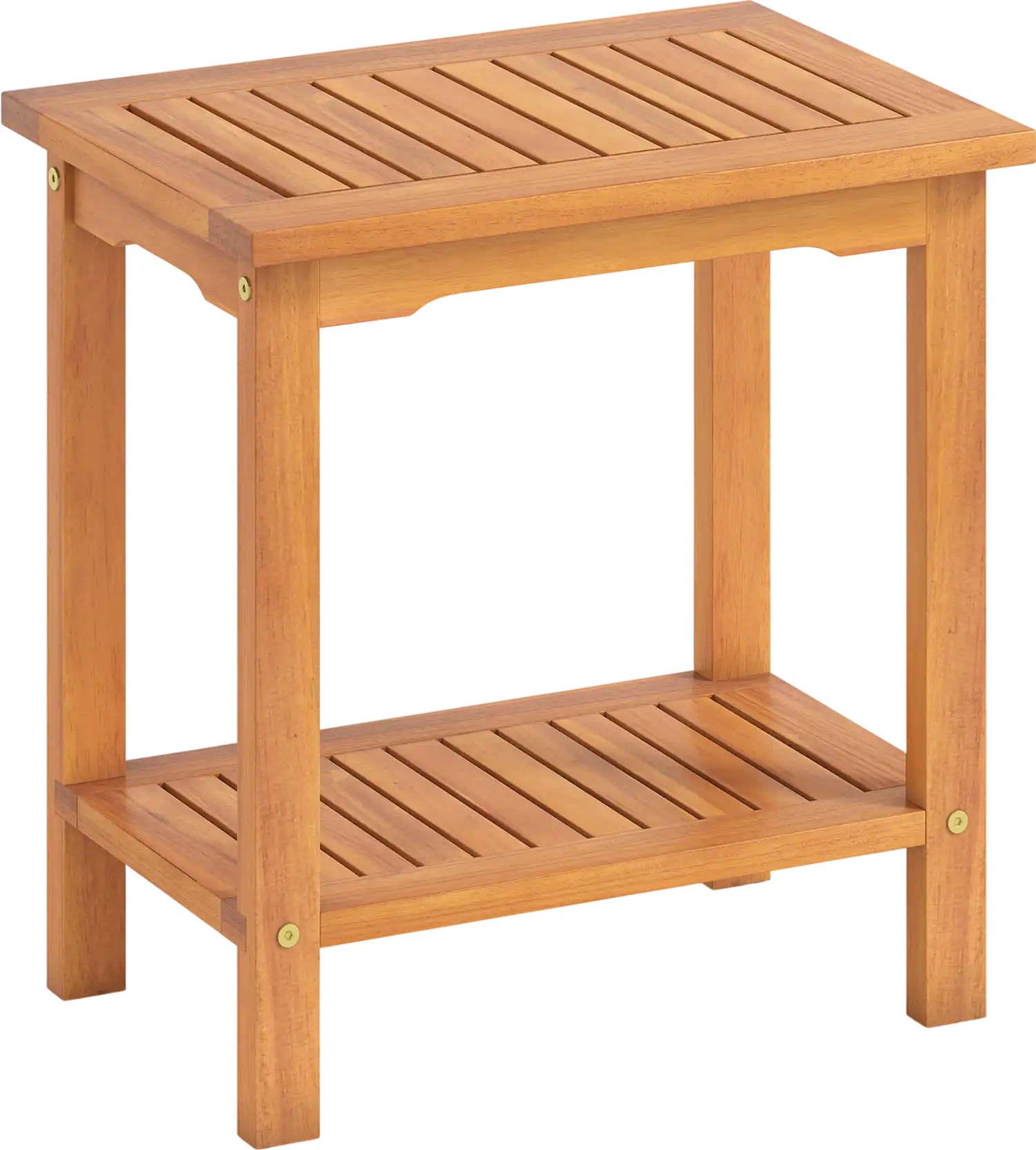 Costway 2-Tier Outdoor Acacia Wood Side Table Slatted Top Storage Shelf 55322852 New