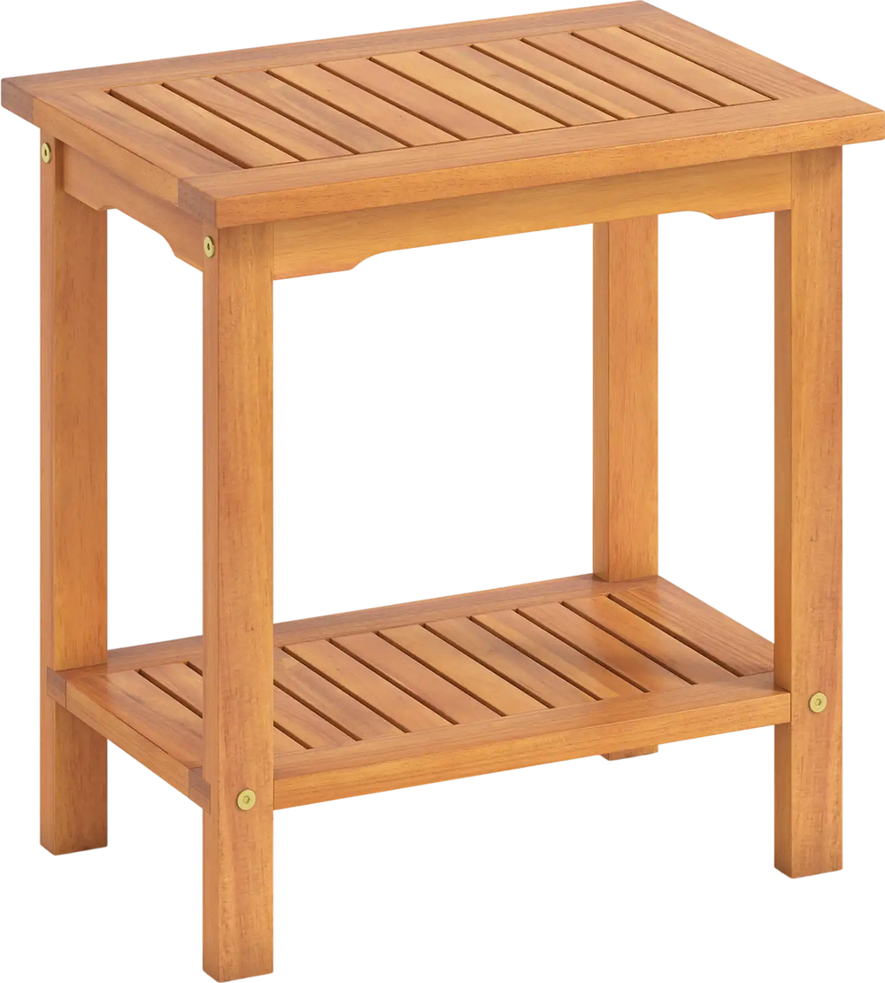 2-Tier Outdoor Acacia Wood Side Table with Slatted Tabletop and Storage Shelf